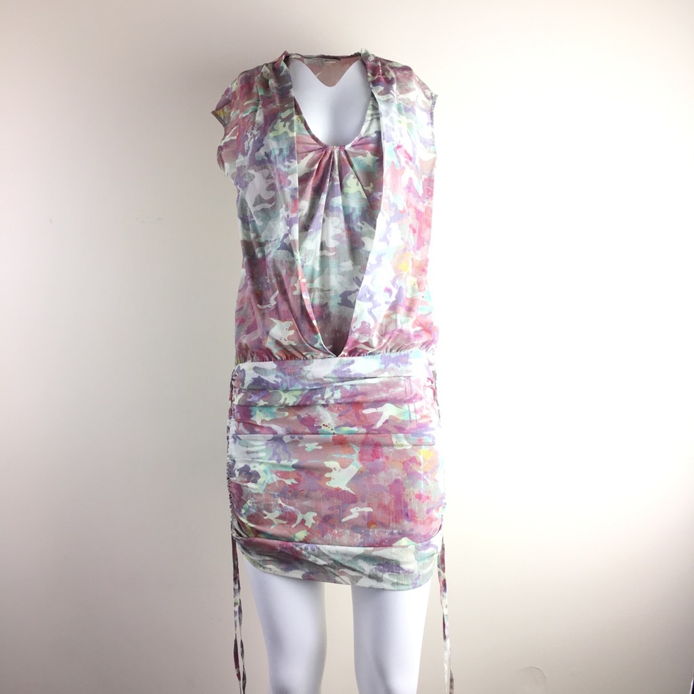 IRO ruched sides silk mini dress camo pink sz 1 - Picture 2 of 7